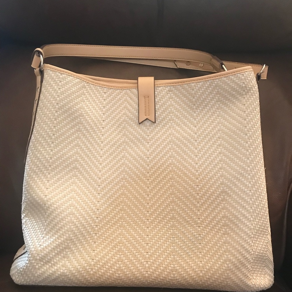 Stella & Dot Cream Tote with Tan Trim